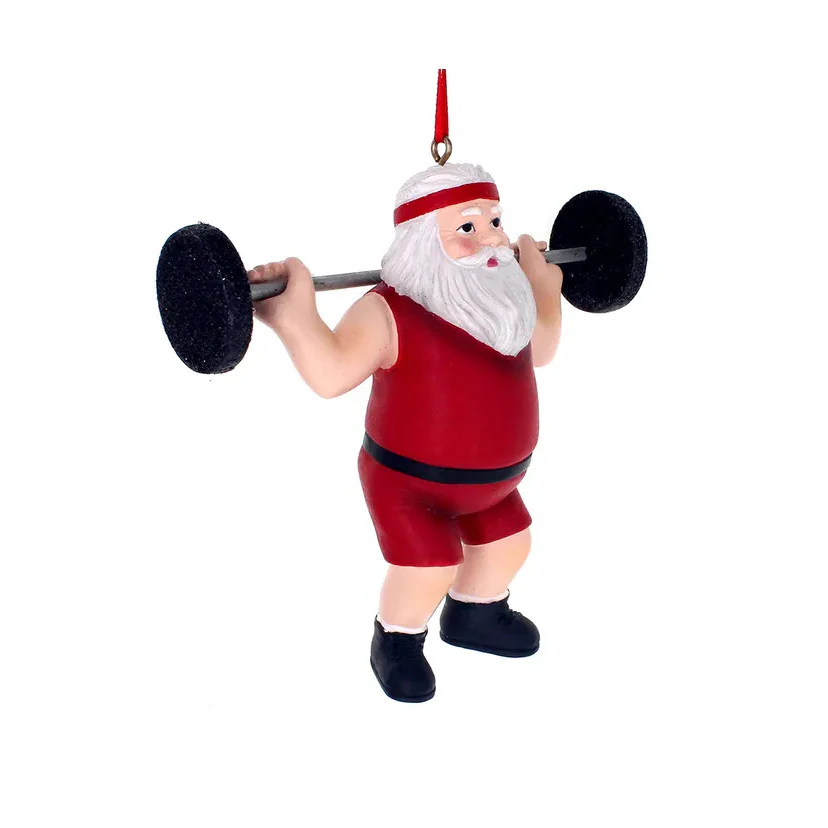 Santa Weightlifter Resin Ornament - Image 2