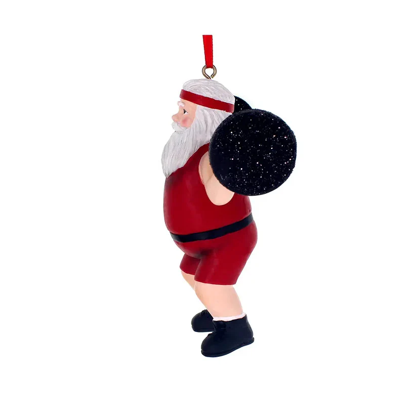 Santa Weightlifter Resin Ornament - Image 3