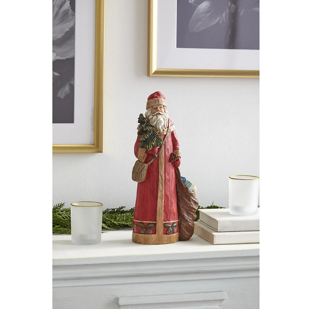Santa With A Tree & Sack of Presents Figurine, 13" (Red) - Image 3