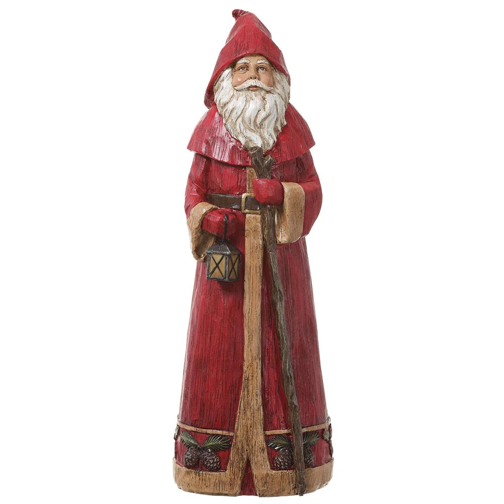 Santa With Walking Stick Figurine, 13" (Red)