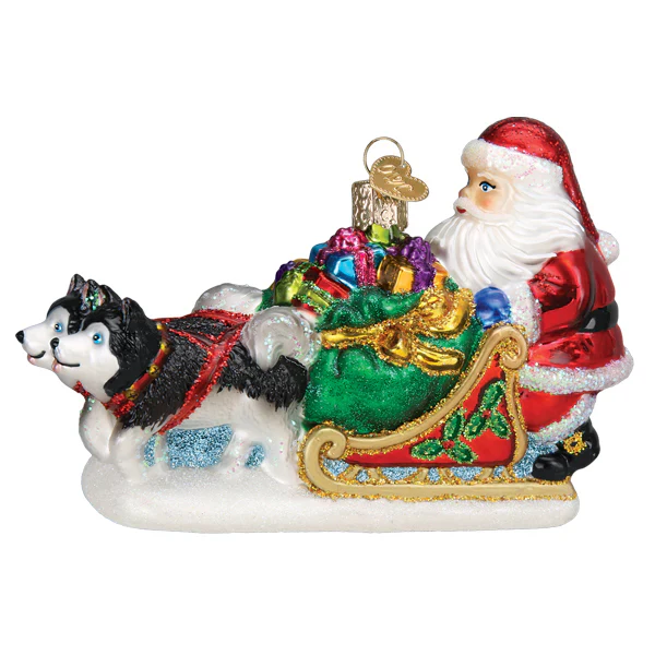 Santa's Dog Sled Glass Ornament - Image 2