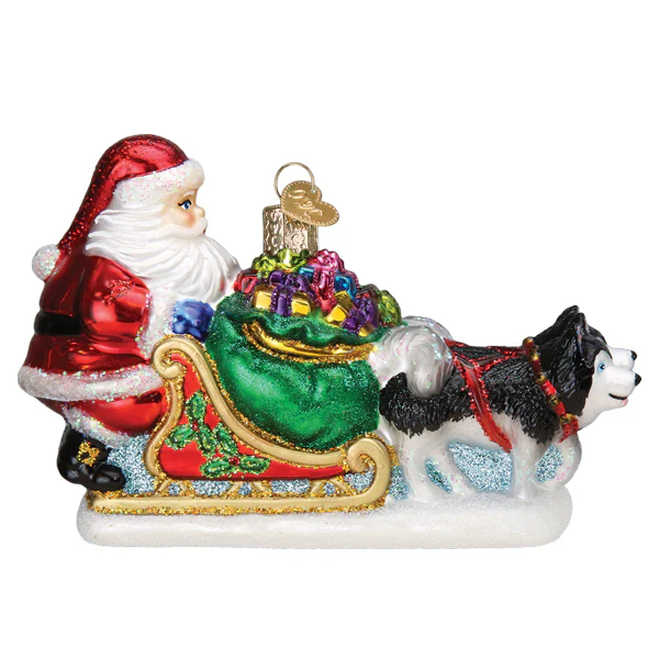 Santa's Dog Sled Glass Ornament - Image 4