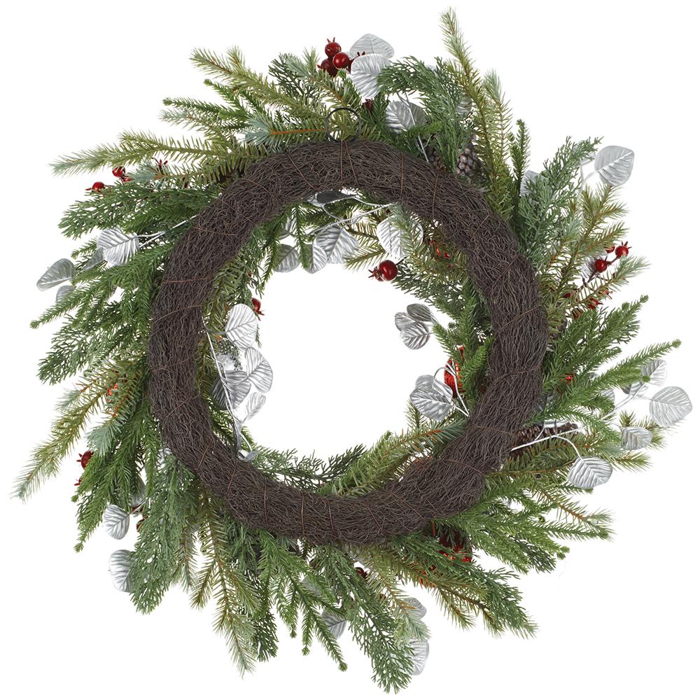 Sequin Ball/Berry/Pine Cone/Pine Wreath, 26" (Red & Silver) - Image 2
