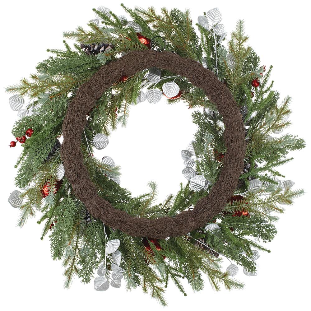 Sequin Ball/Berry/Pine Cone/Pine Wreath, 32" (Red & Silver) - Image 2