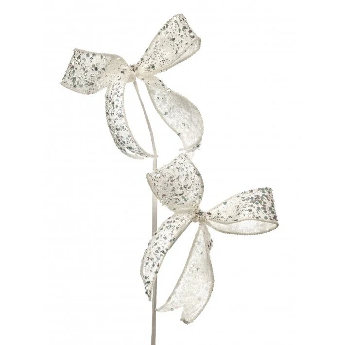 Sequin Double Bow Stem, 26" (White)