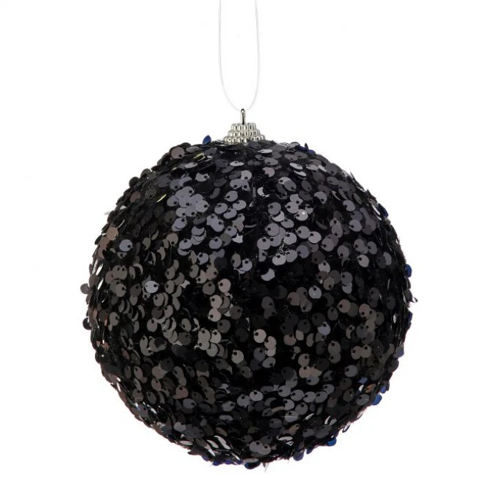 Sequin Glamour Ball Ornament, 4.5" (Black)