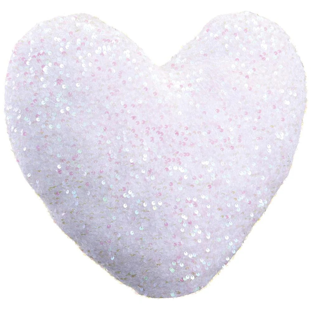 Sequin Heart Pillow, 16" (White)