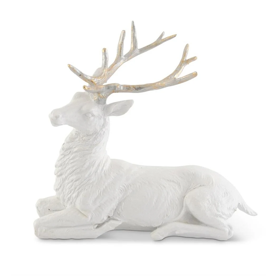 White Glittered Resin Deer w/Gold Antlers (Sold Individually) - Image 2