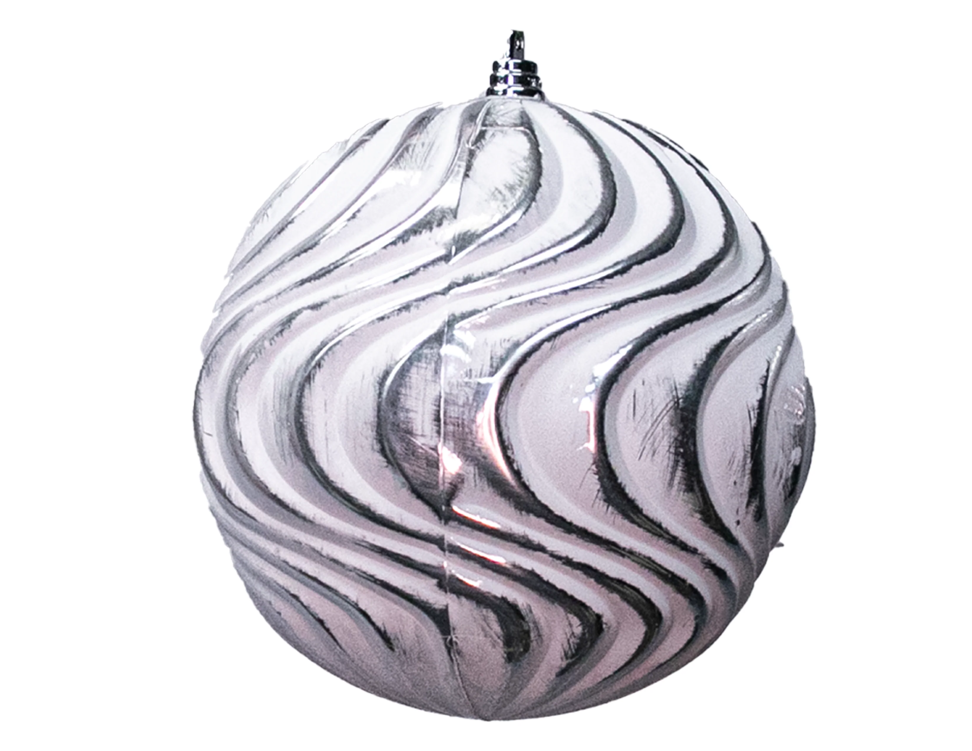 Shatterproof Silver Design W/Wire Shiny Ball Ornament, 6" (150MM)