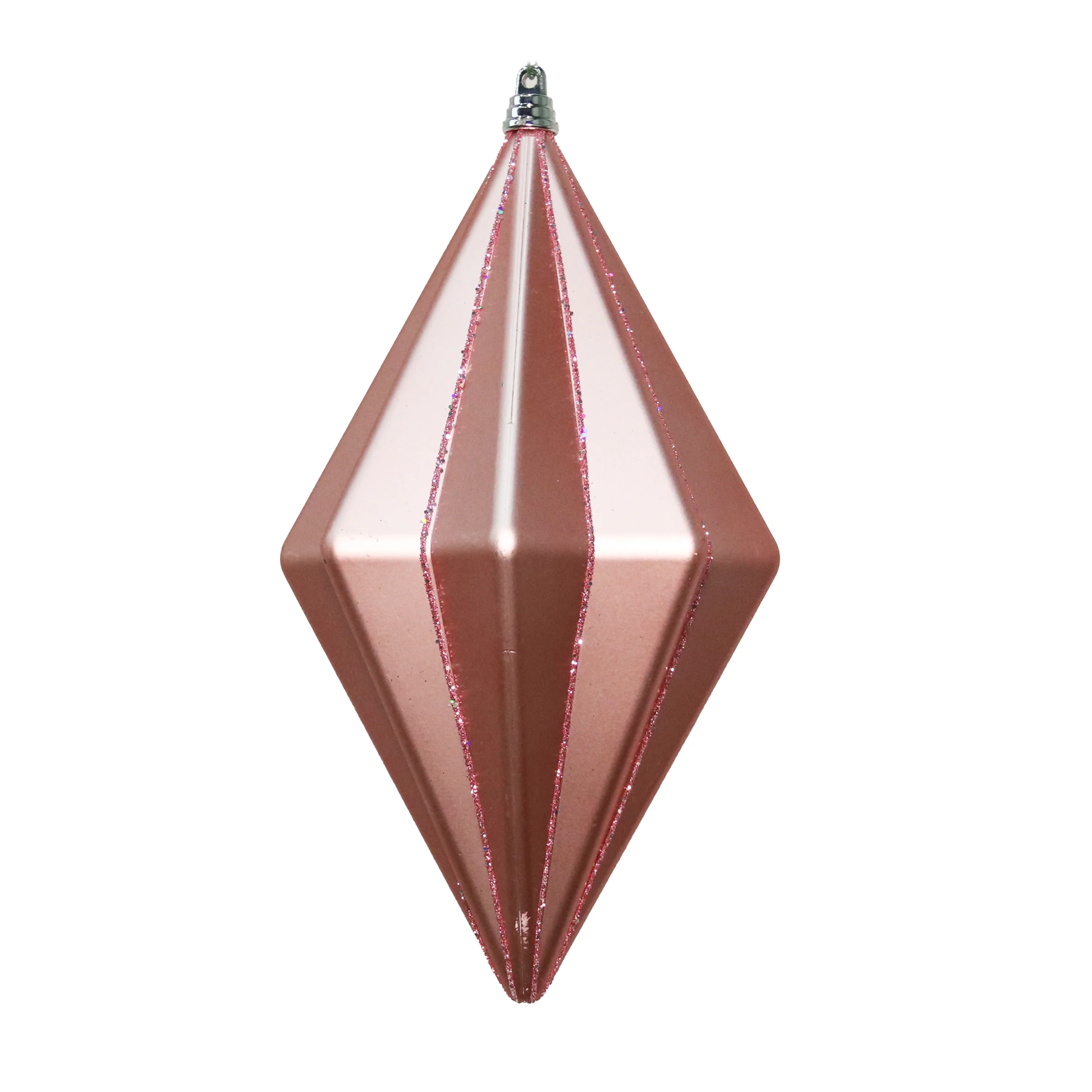 Shatterproof Plastic Pink with Mauve Matte Glitter Finial Ornament, 8" (200MM)