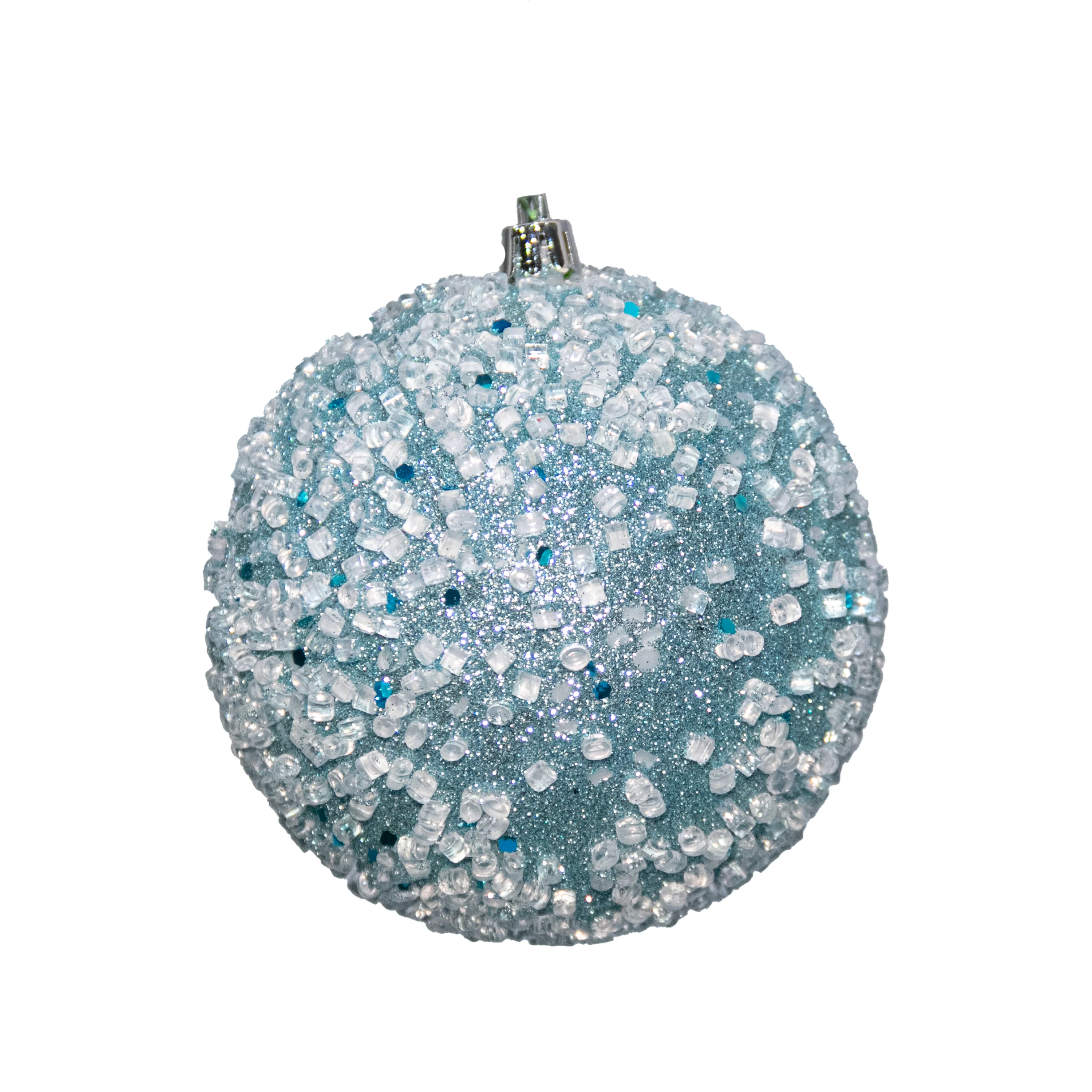 Shatterproof Baby Blue Glitter W/Hail Ball Ornament, 4" (100MM)