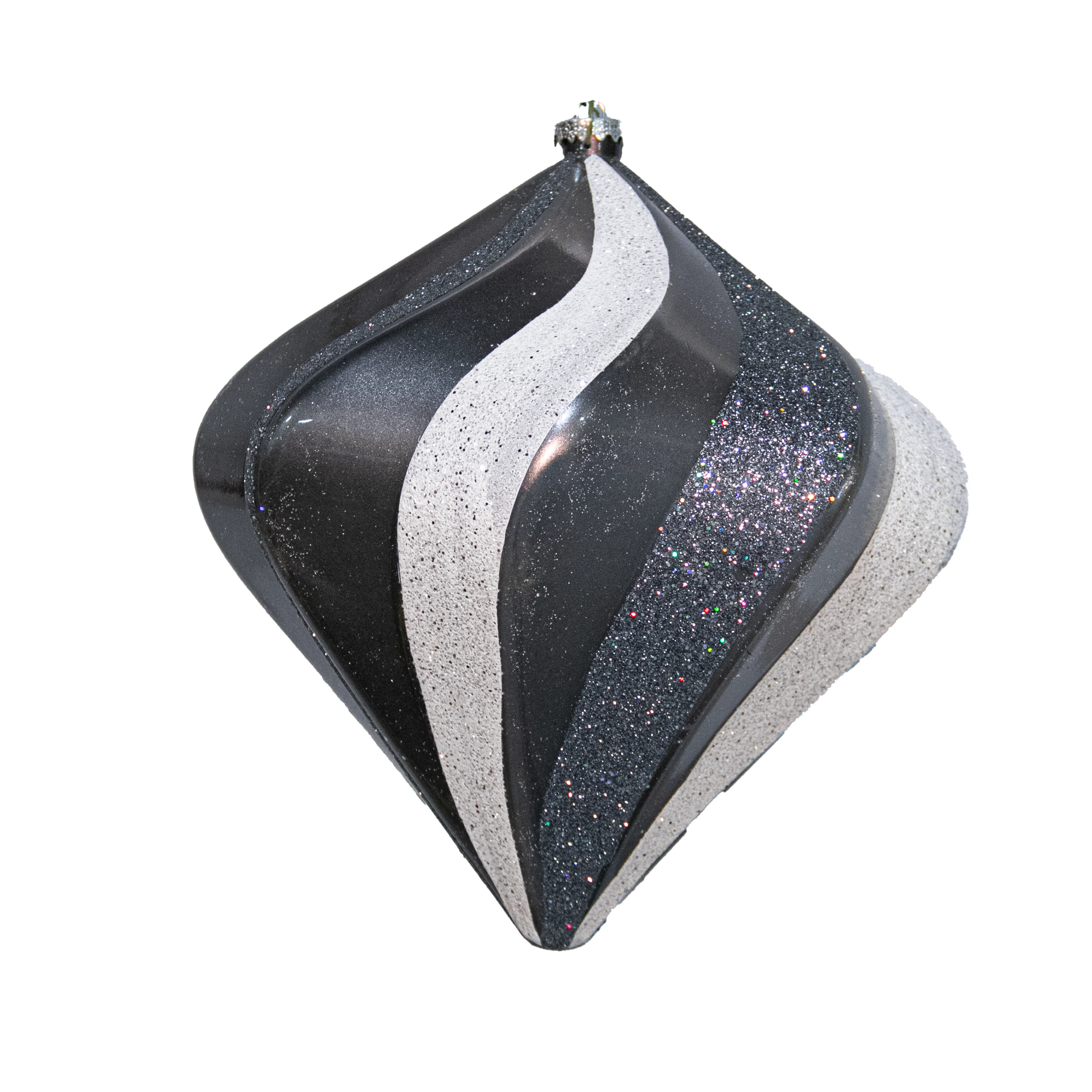 Shatterproof Chrome, Silver & White Swirl Glitter Onion Ornament, 6" (150MM)
