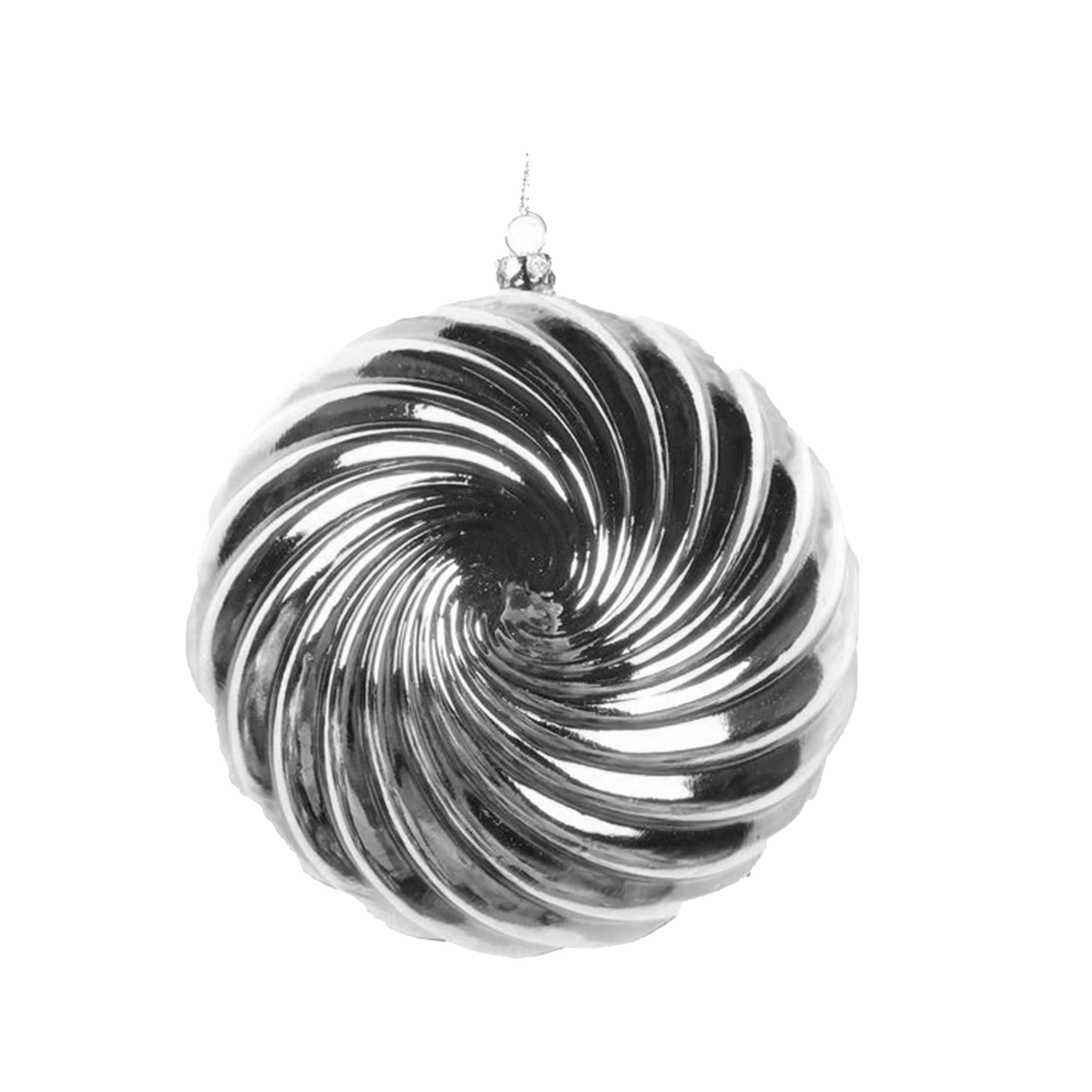 Shatterproof Silver Shiny Double Whirlpool Ball Ornament, 5" (120MM)