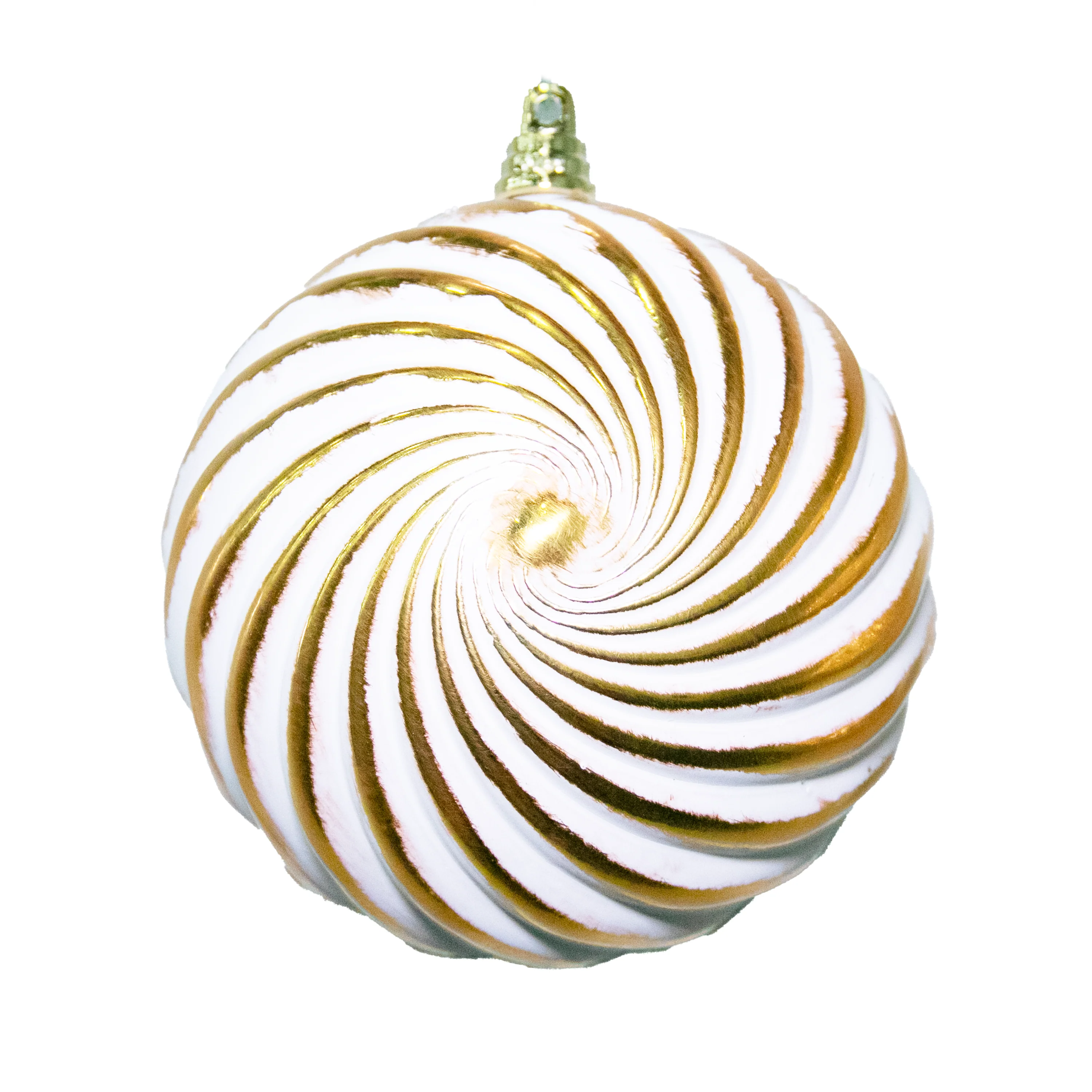 Shatterproof Gold W/White Shiny Double Whirlpool Ball Ornament, 5" (120MM)