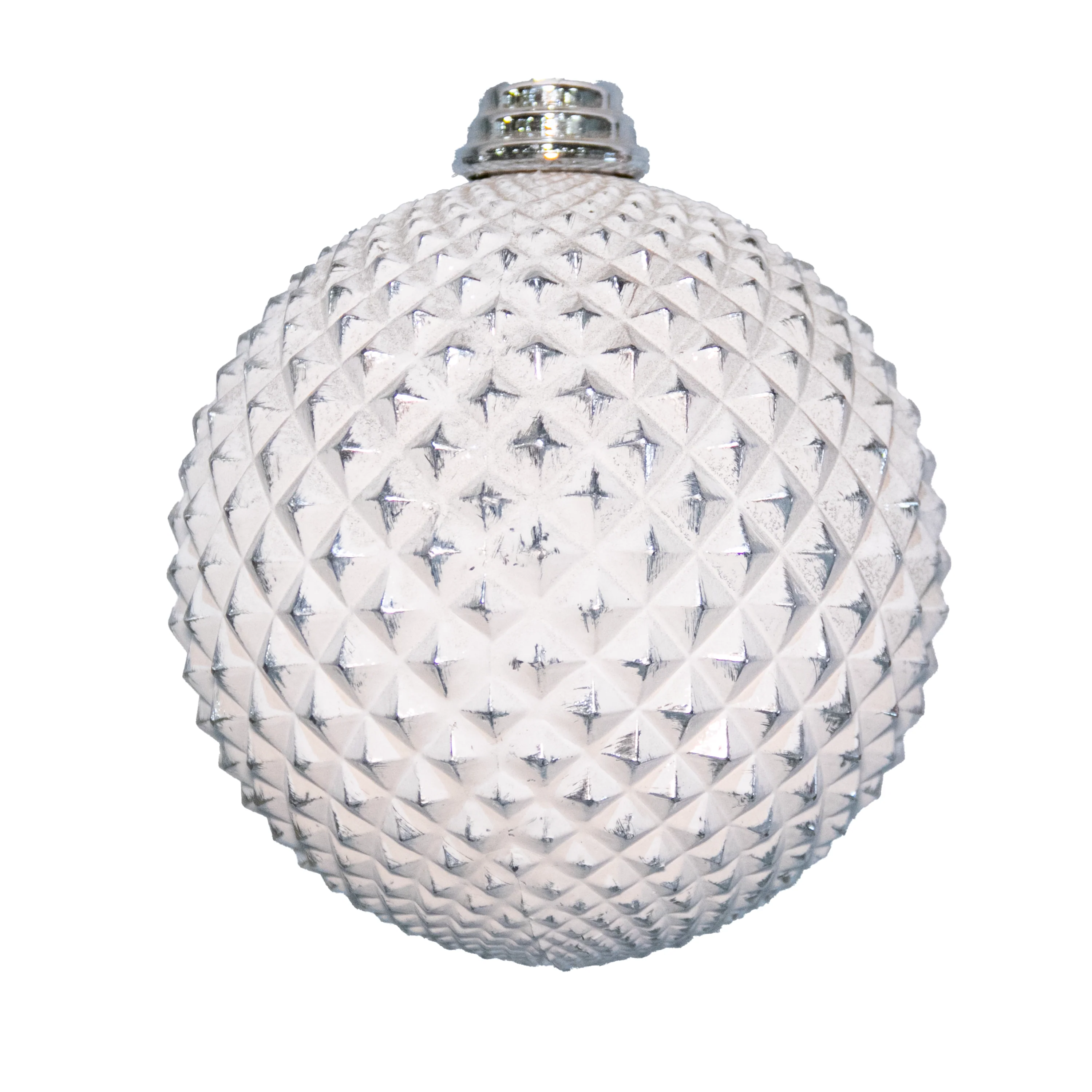 Shatterproof Silver W/ White Durian Shiny Paint Ball Ornament, 7" (170MM)