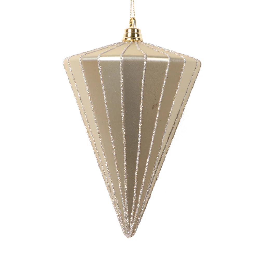 Shatterproof Champagne Matte Glitter Cone Ornament, 6"