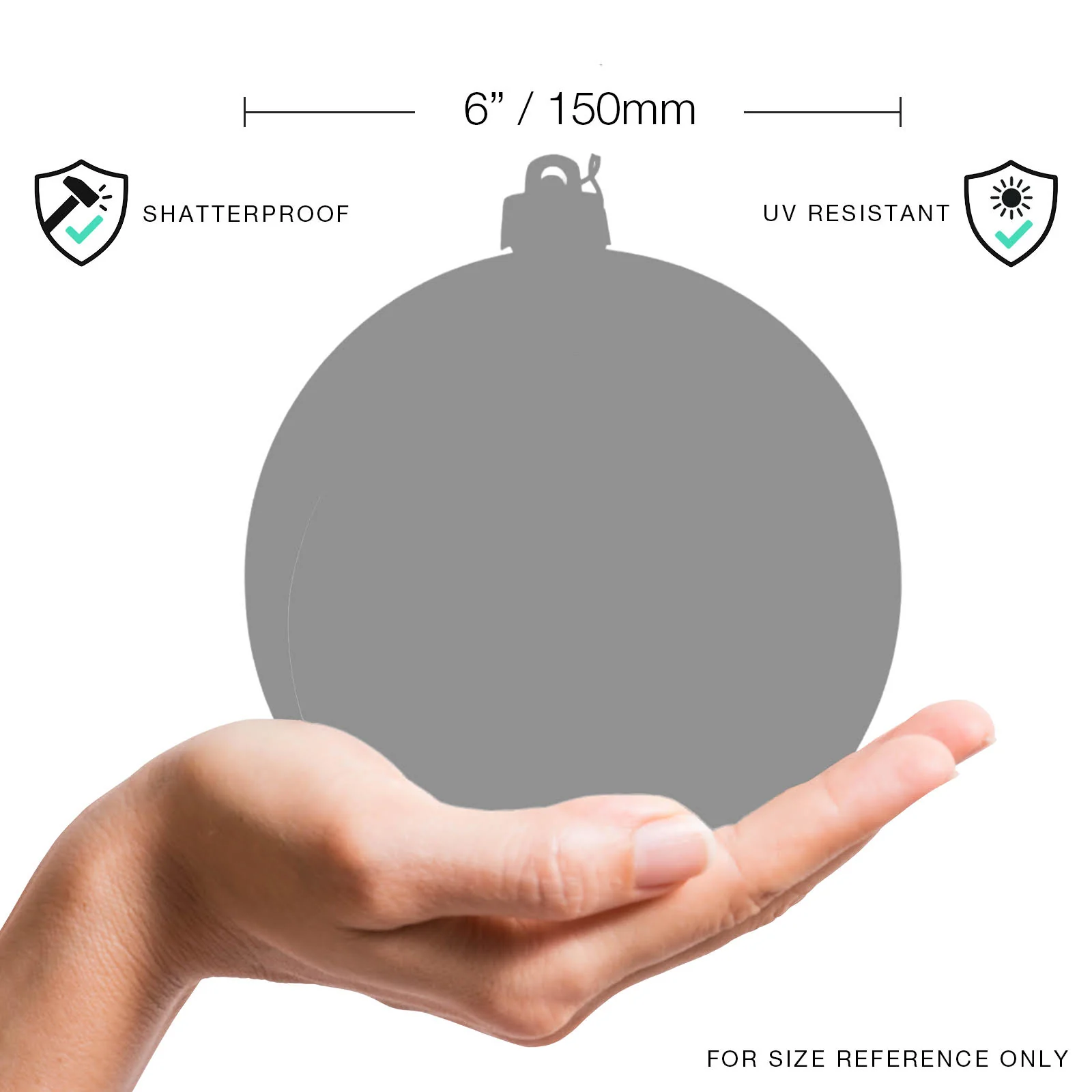 Shatterproof Silver Candy Apple Ball UV Ornament, 6" (150MM) - Image 2