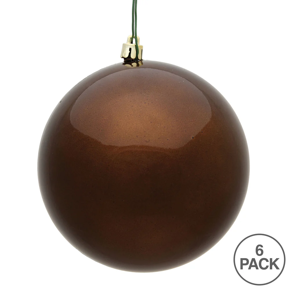 Shatterproof Mocha Candy Ball UV Ornament, 4" (Set of 6)