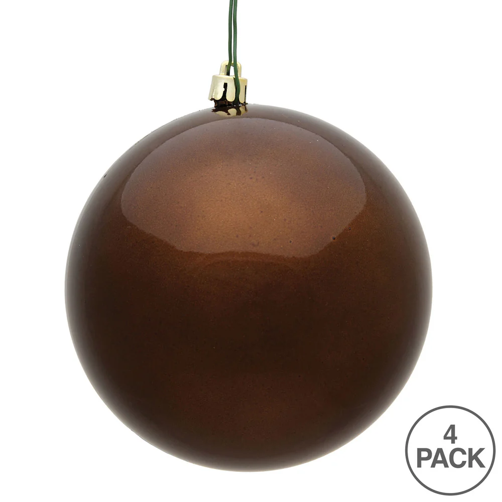 Shatterproof Mocha Candy Ball UV Ornament, 6" (Set of 4)
