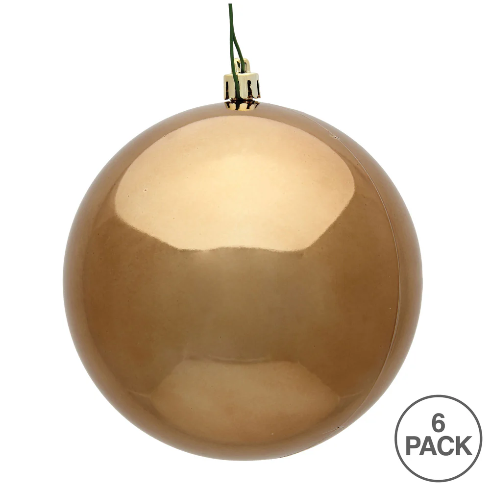 Shatterproof Mocha Shiny Ball UV Ornament, 4" (Set of 6)