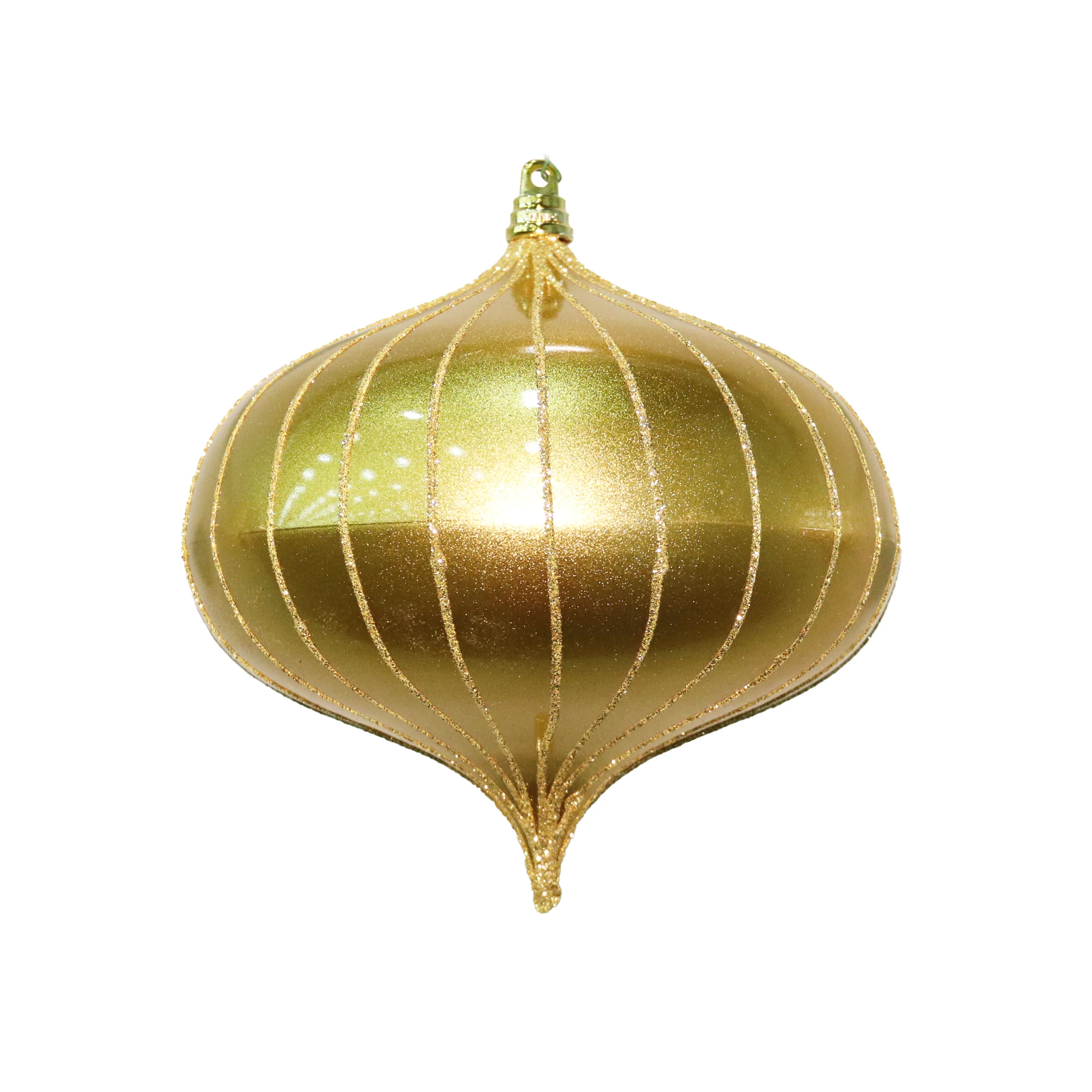 Shatterproof Plastic Gold w/Gold Candy Apple Glitter Onion Ornament, 4" (100MM)