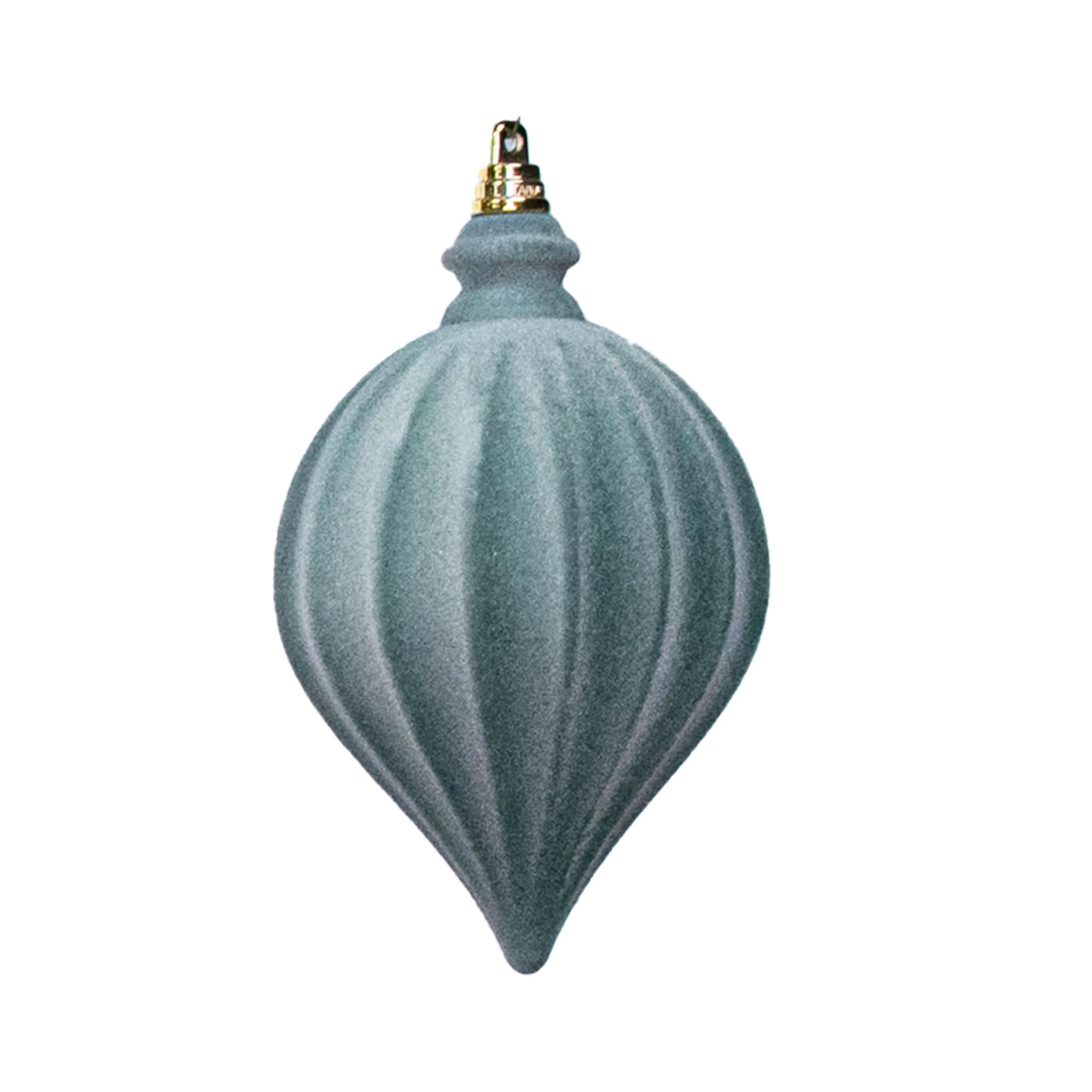 Shatterproof Pale Green Flock Straight Drop Ornament, 4" (100MM)