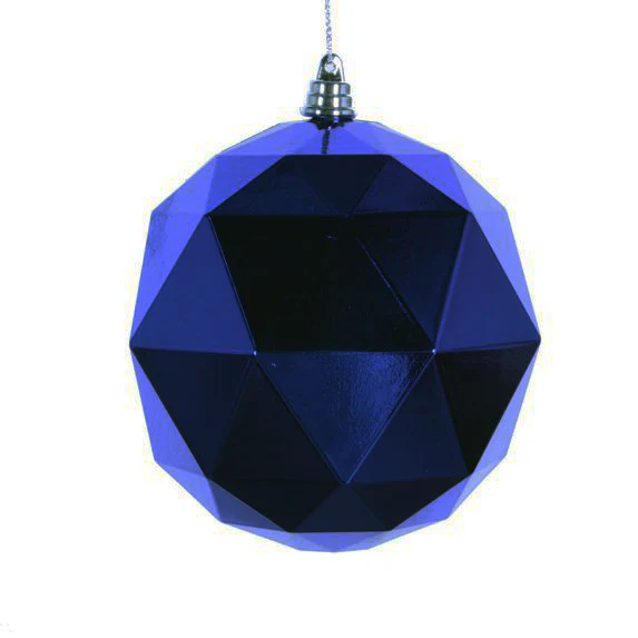 Shatterproof Plastic Dark Blue Shiny Geometric Ball Ornament, 4" (100MM)