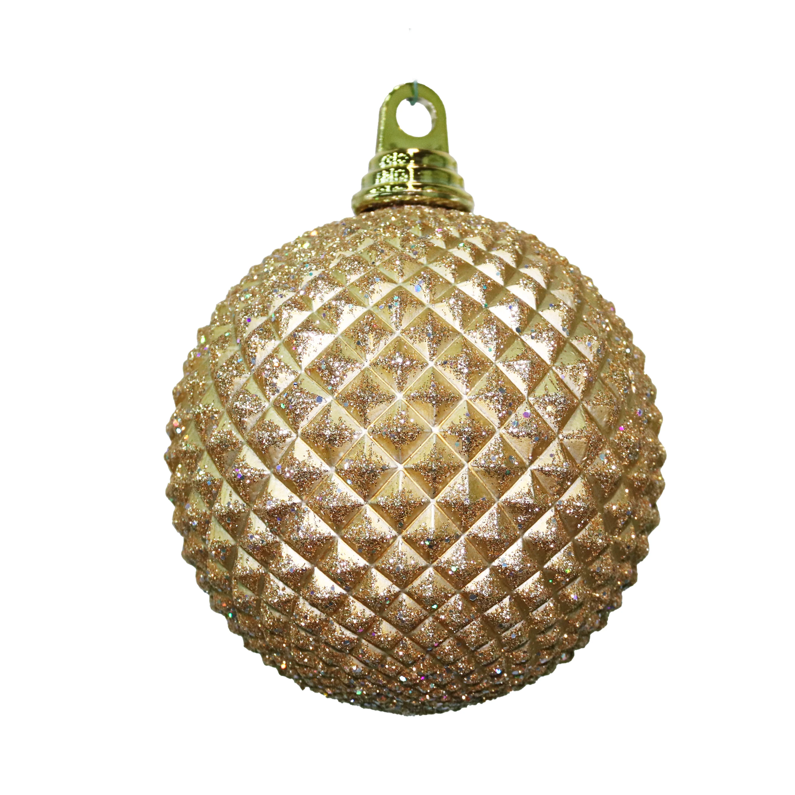 Shatterproof Plastic Gold W/Gold Matte Glitter Durian Ball Ornament, 3" (70MM)