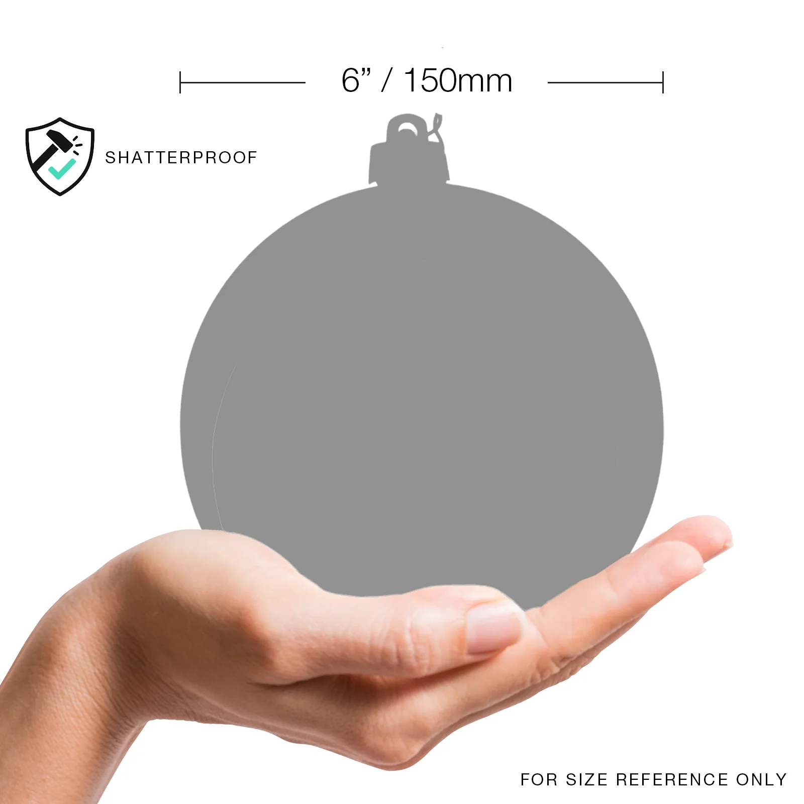 Shatterproof Plastic Pearlized Pewter Ball Ornament, 6" (150MM) - Image 2