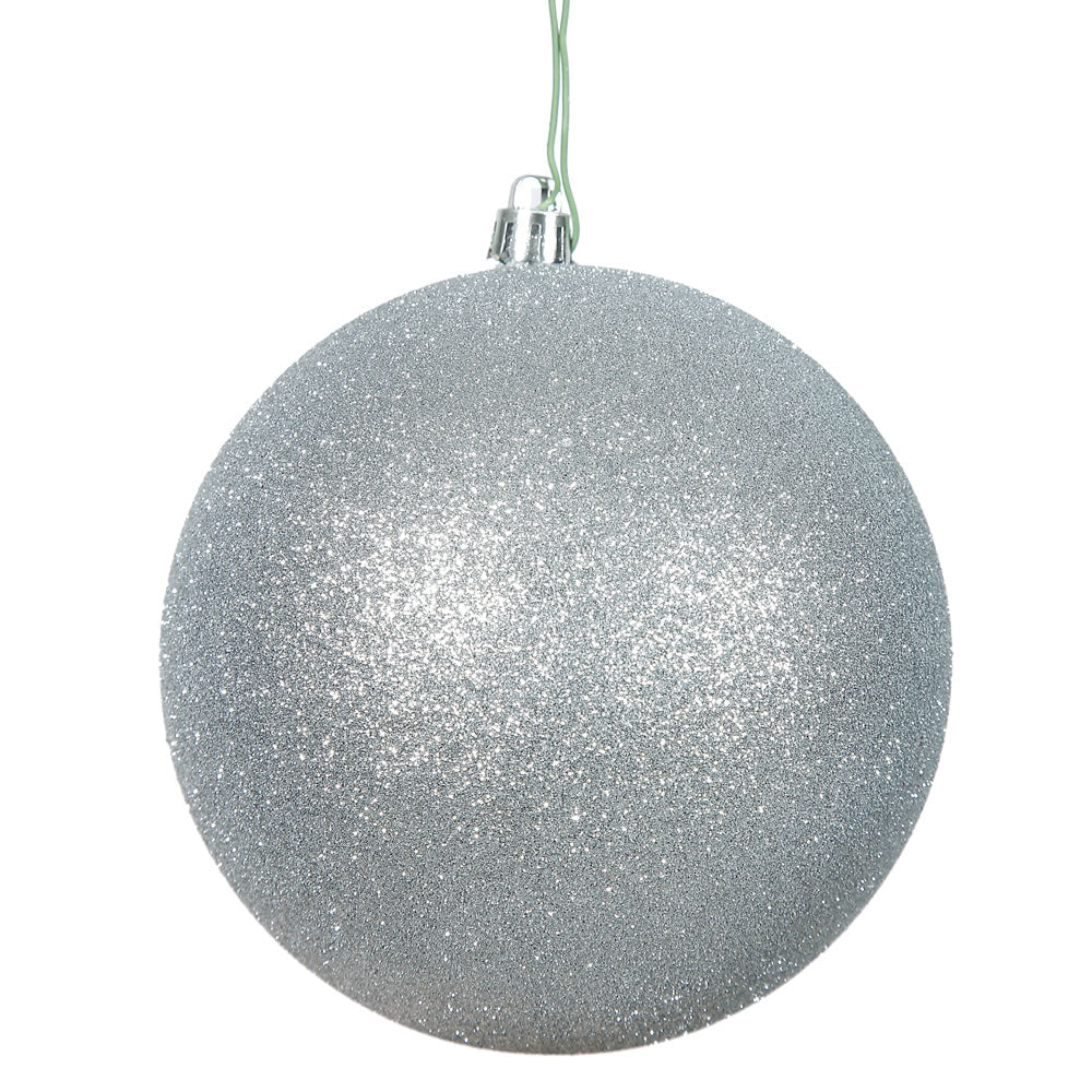 Shatterproof Plastic Silver Glitter Ball Ornament, 4" (100MM)