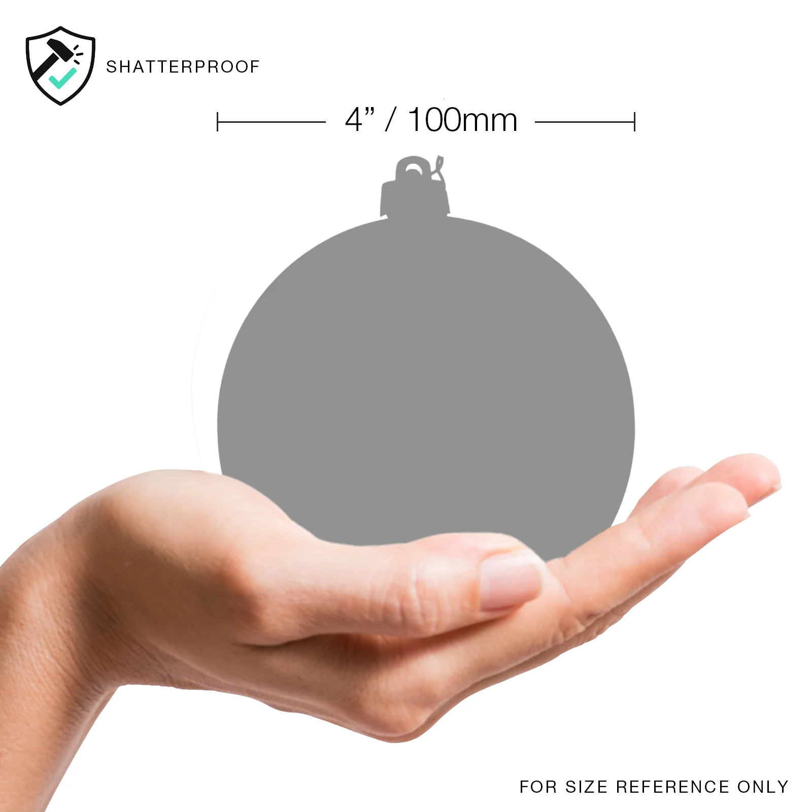 Shatterproof Plastic Silver Glitter Ball Ornament, 4" (100MM) - Image 2