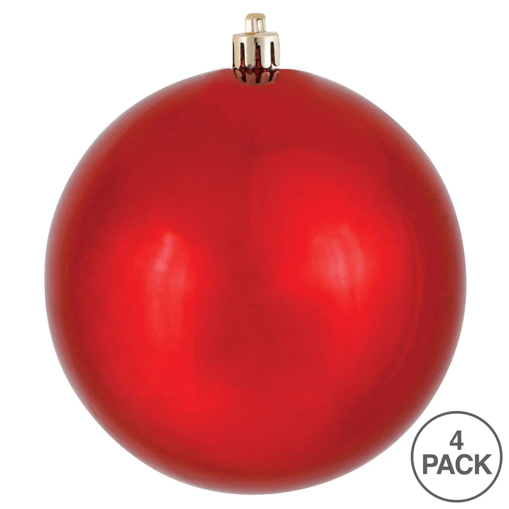 Shatterproof Red Shiny Ball UV Ornament, 6" (Set of 4) - Image 3