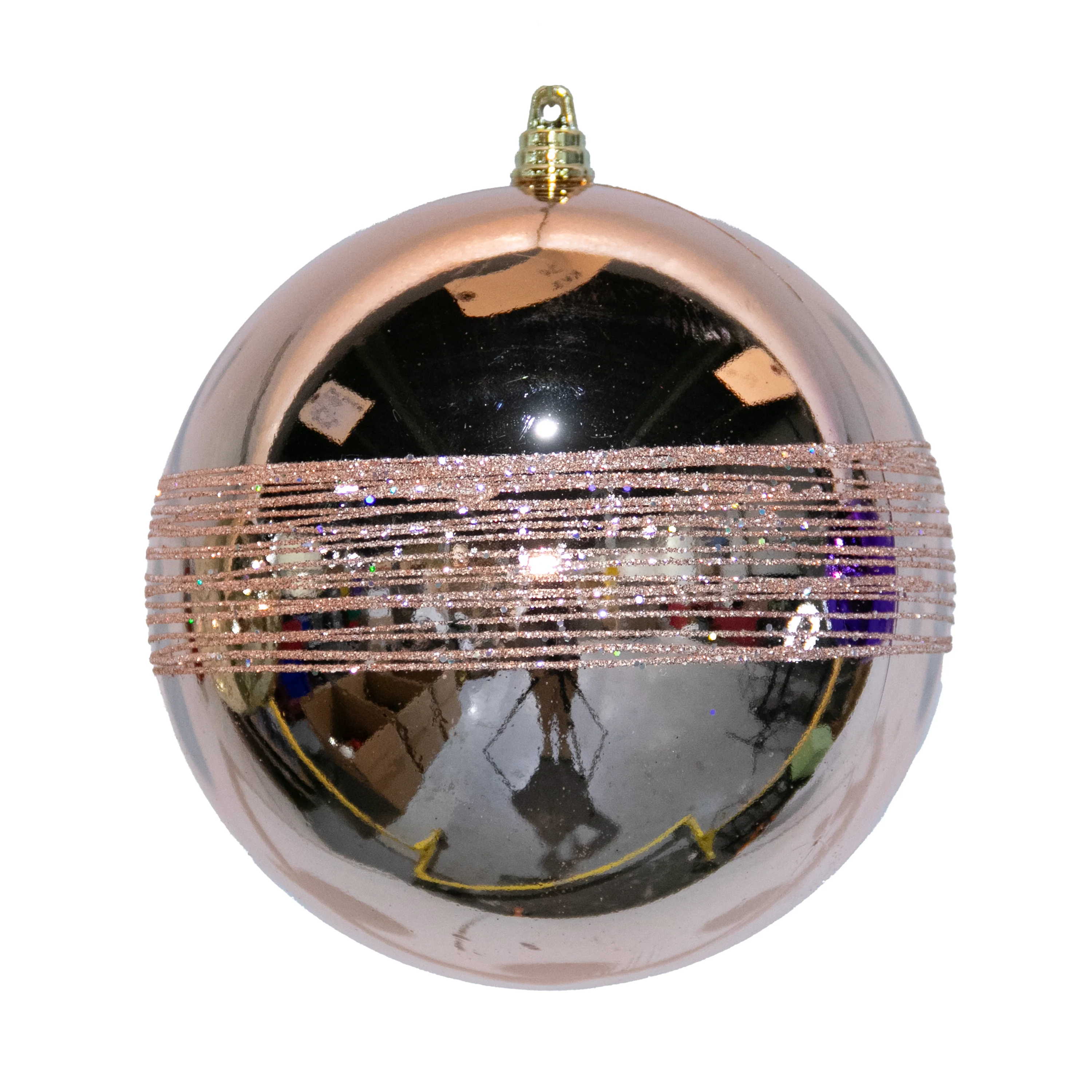 Shatterproof Plastic Sand Gold W/Gold Shiny Glitter Ball Ornament, 6" (150MM)