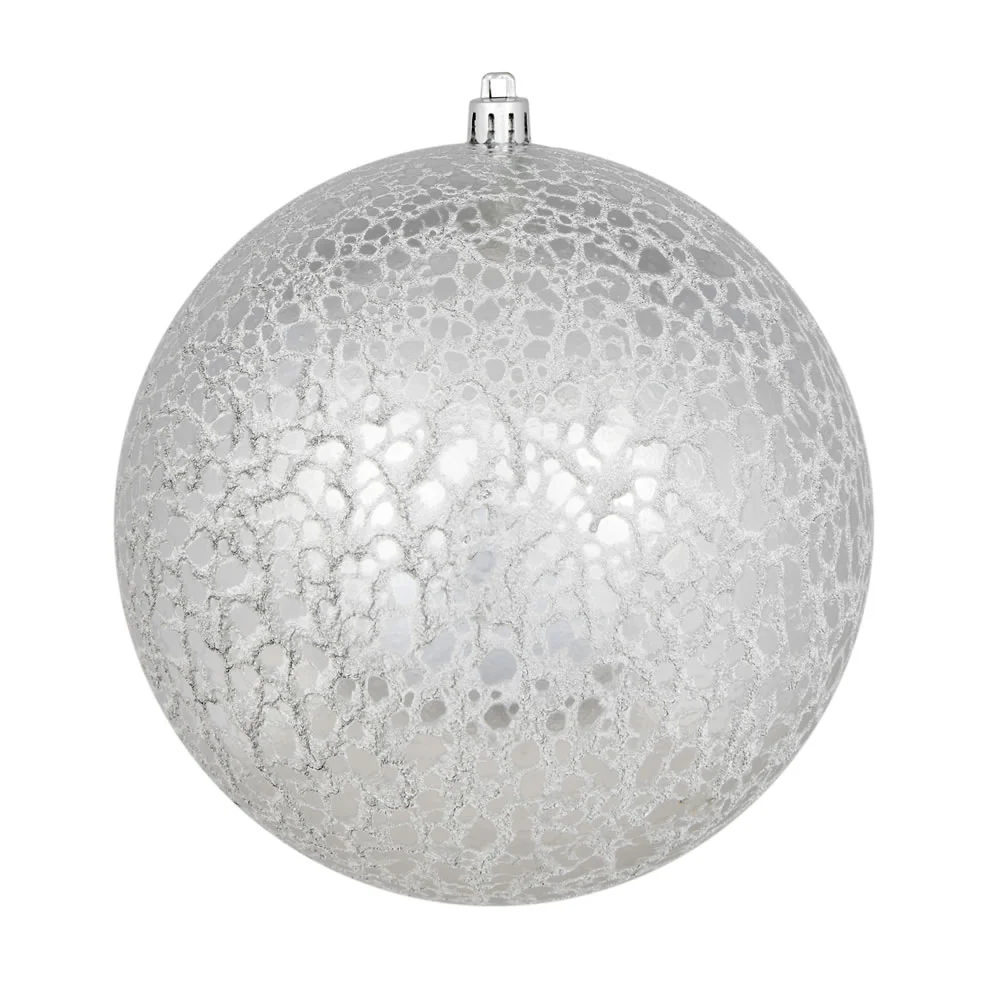 Shatterproof Silver Cracked Ball Ornament, 4" (100MM)