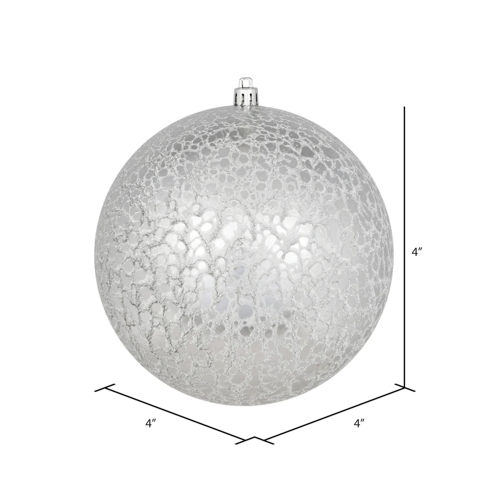 Shatterproof Silver Cracked Ball Ornament, 4" (100MM) - Image 3