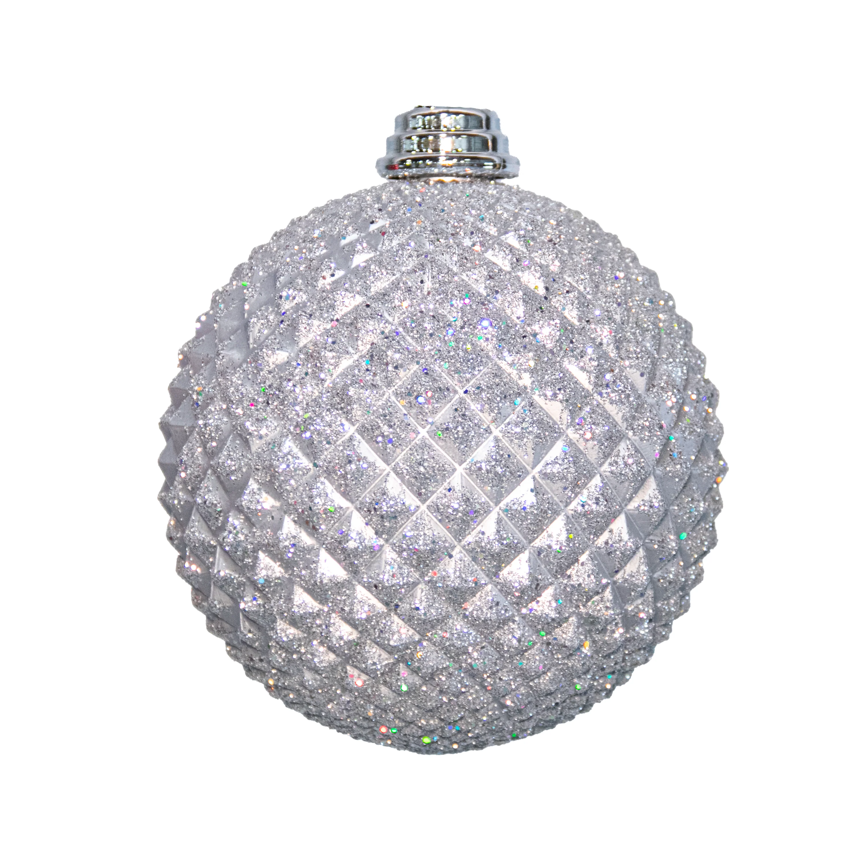 Shatterproof Silver Glitter Durian Ball Ornament, 3" (70MM)