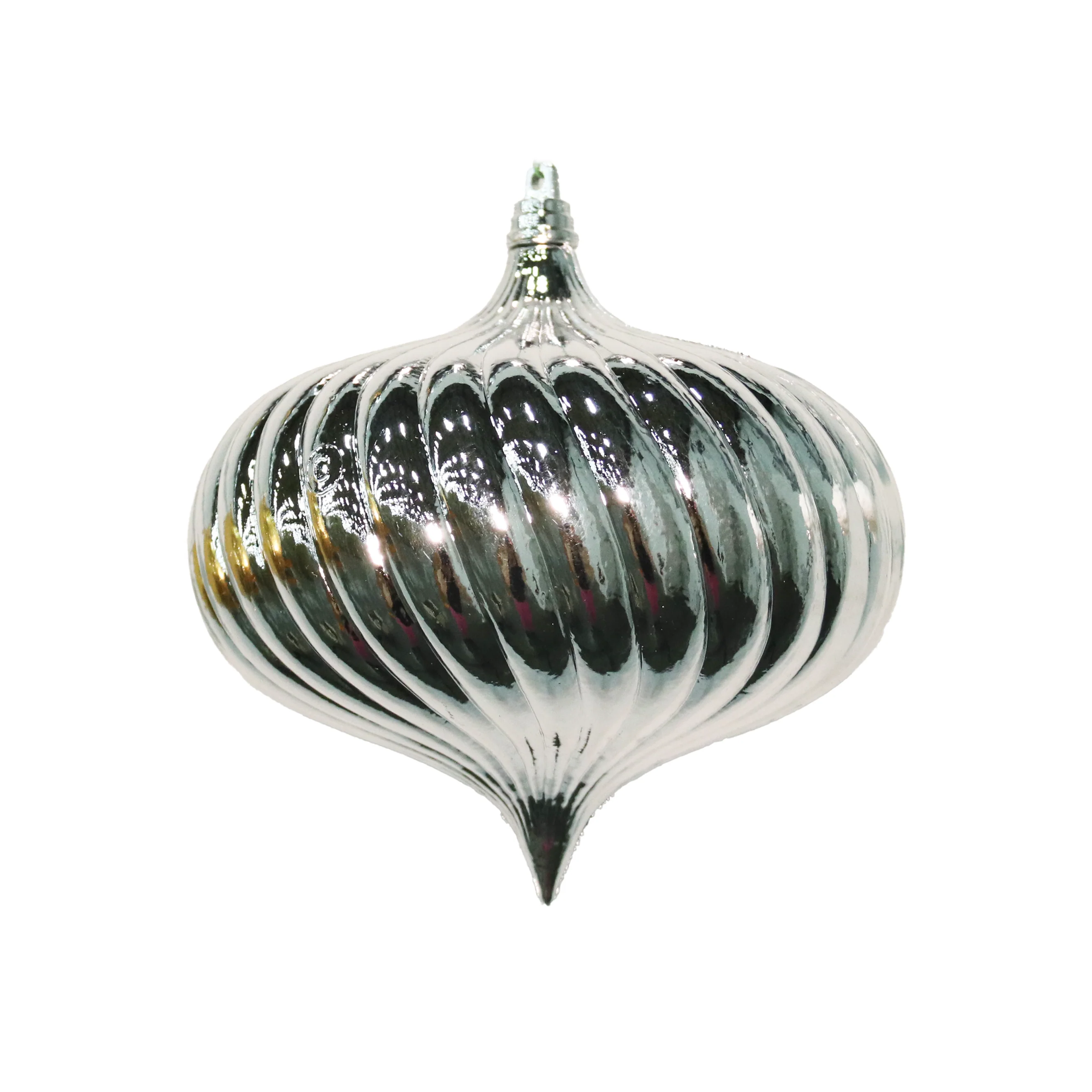 Shatterproof Silver Shiny Strip Onion Ornament, 6" (150MM)