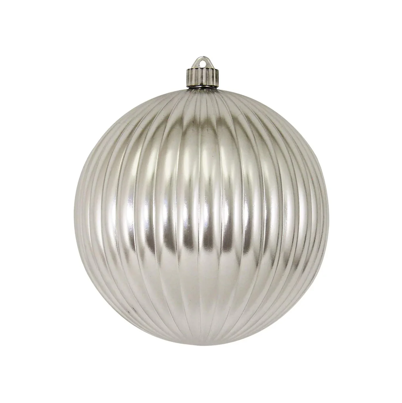 Shatterproof Silver Stripe Shiny Ball Ornament 4" (100MM)