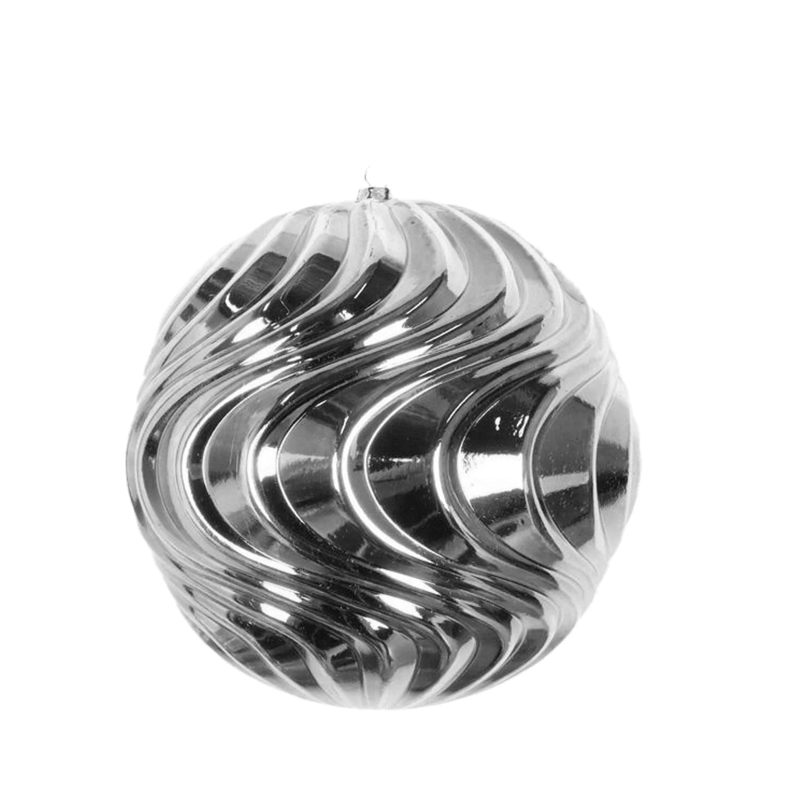 Shatterproof Plastic UV Swirl Silver Shiny Ball Ornament, 6" (150MM)