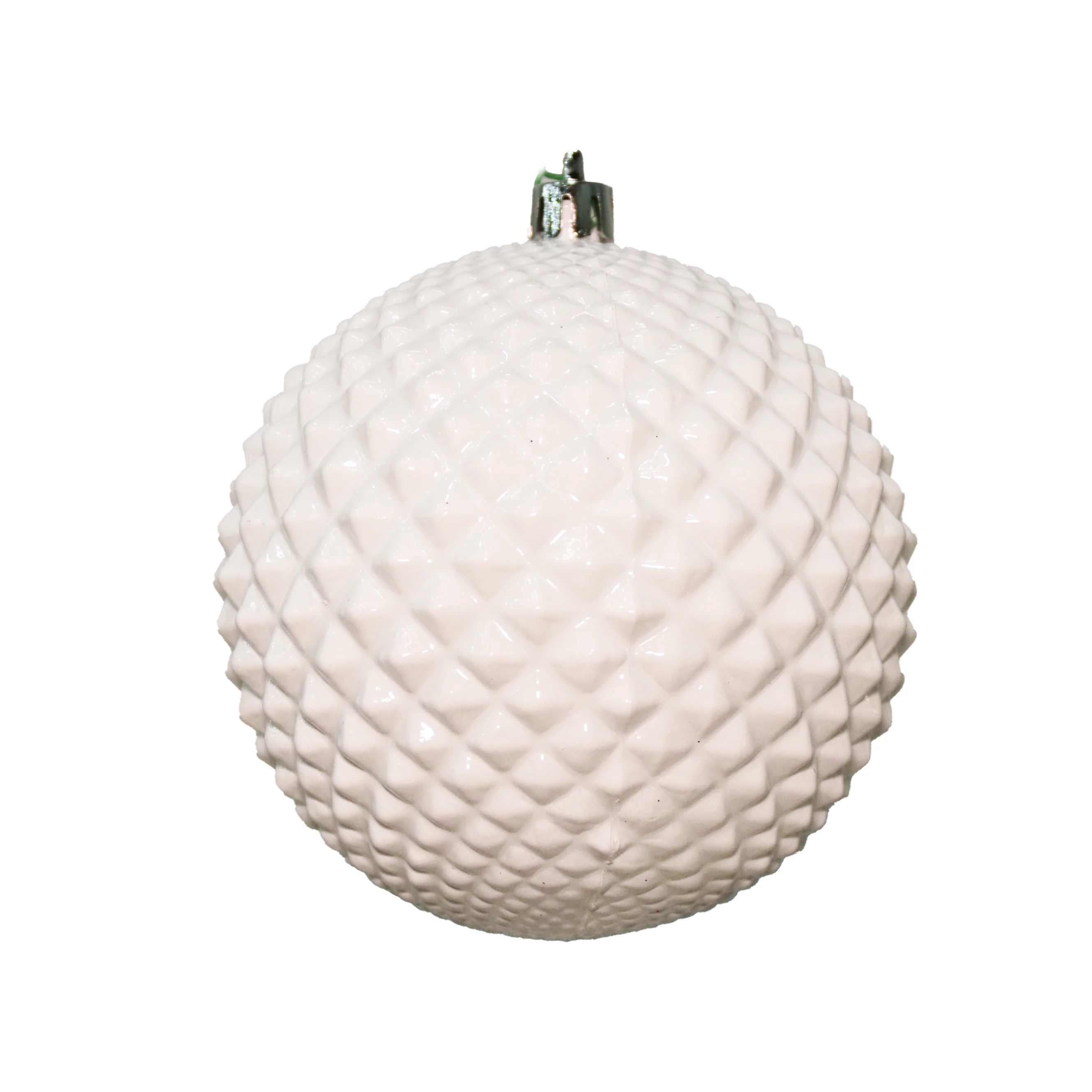Shatterproof Plastic UV Spike White Shiny Enamel Ball Ornament, 4" (100MM)