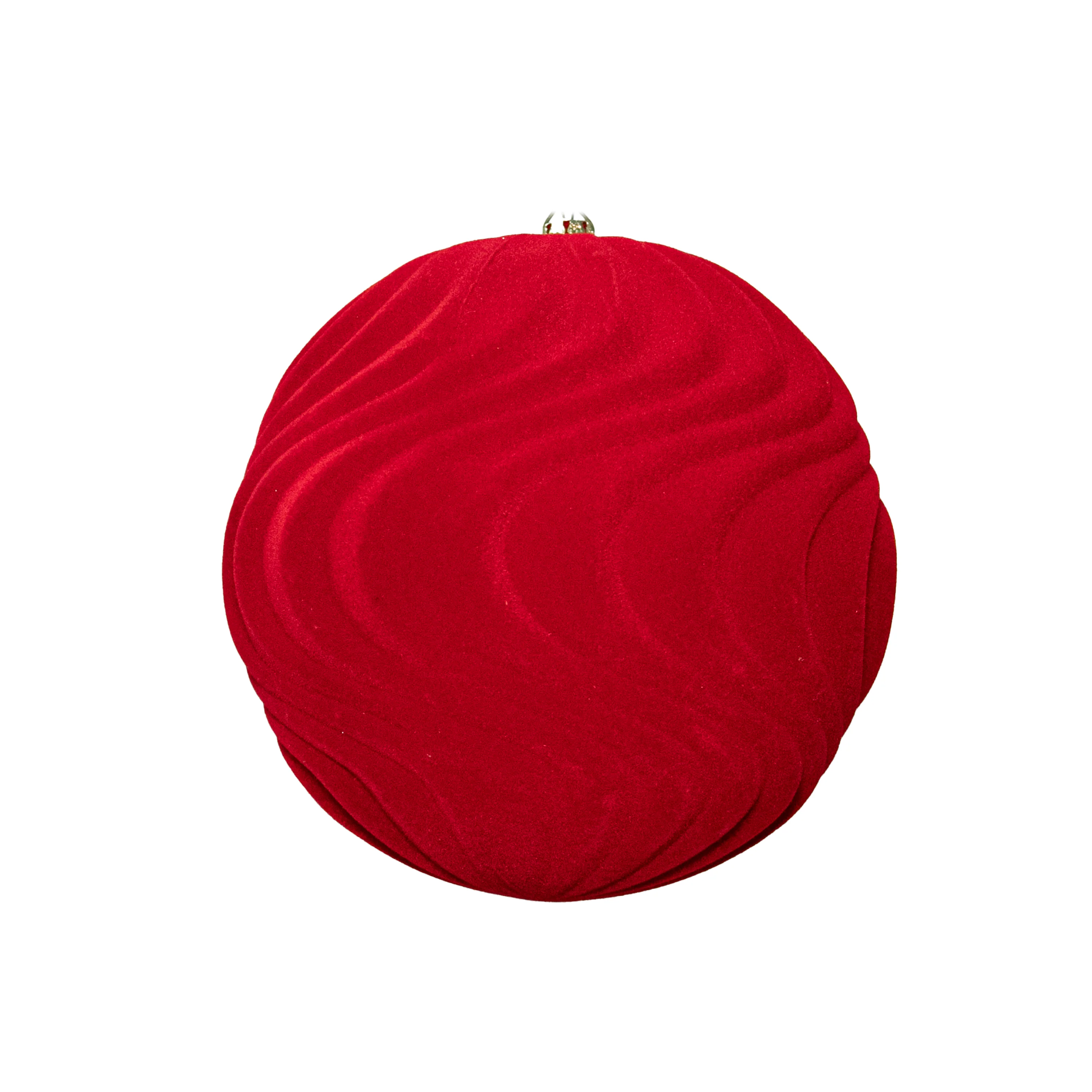 Shatterproof Dark Red Flocked Water Ripples Ball Ornament, 6" (150MM)