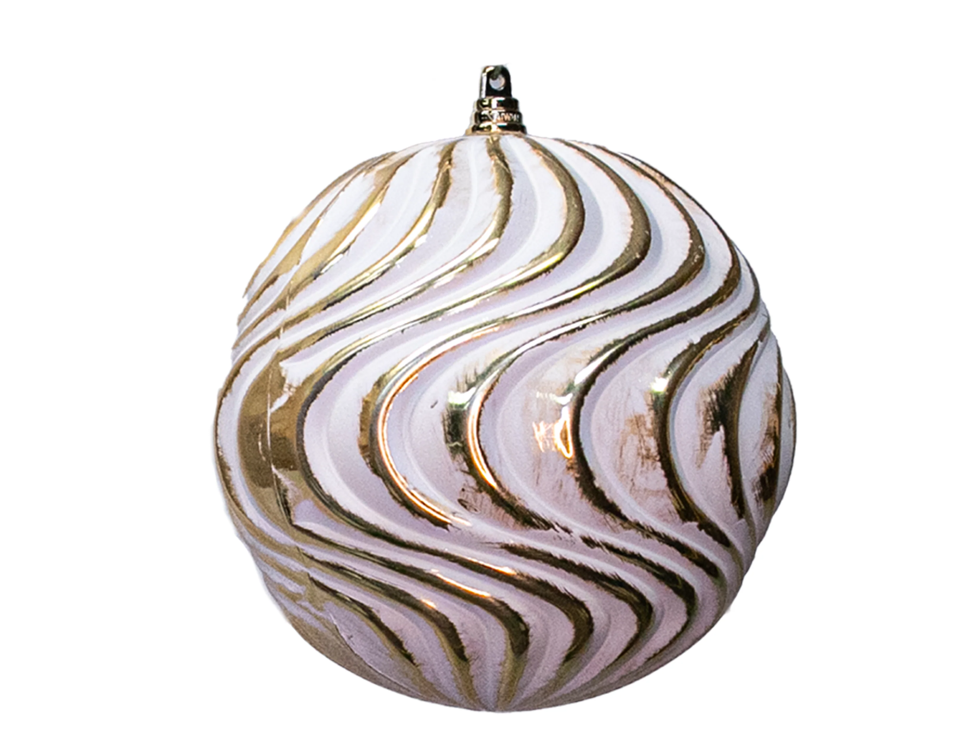 Shatterproof Gold W/White Shiny Water Ripples Ball Ornament, 6" (150MM)