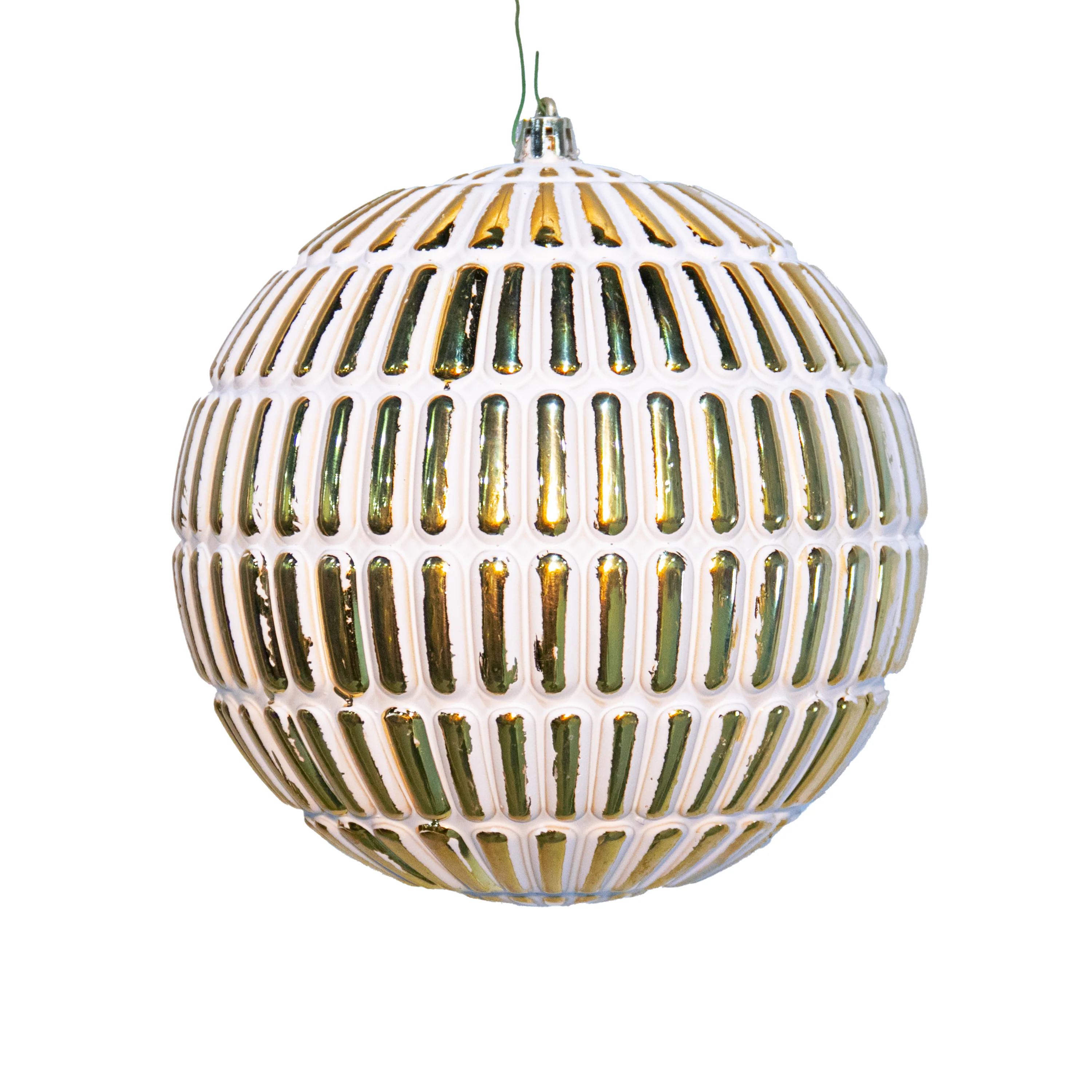 Shatterproof White And Gold Etched Ball Ornament, 6" (150MM)