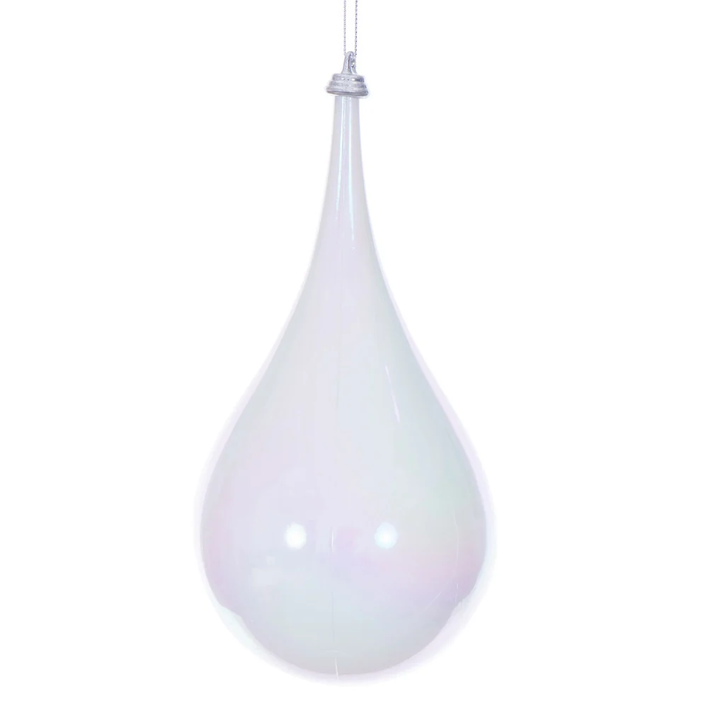 Shatterproof White Iridescent Teardrop Ornament, 4" (Set of 3)