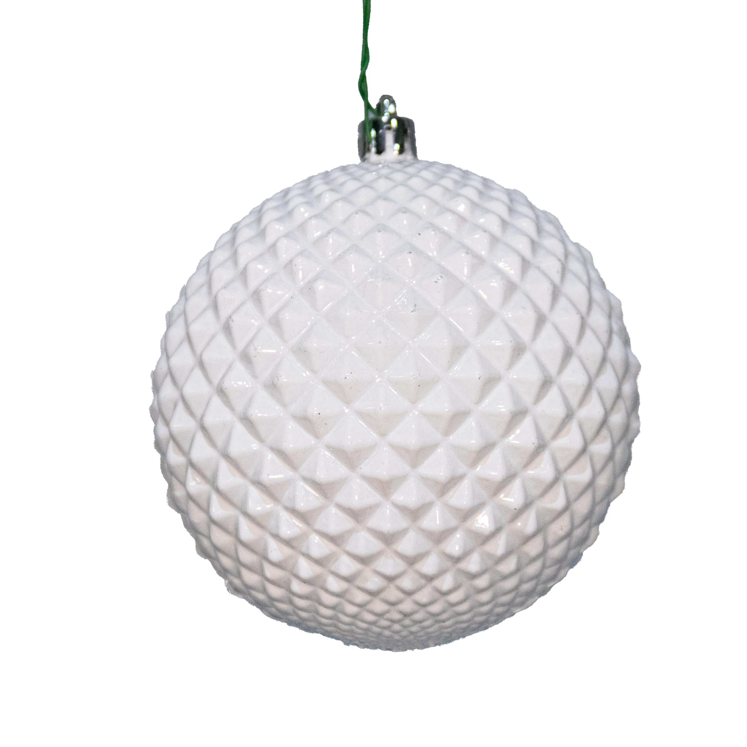 Shatterproof White Spike Shiny Enamel Ball UV Ornament, 4" (100MM)