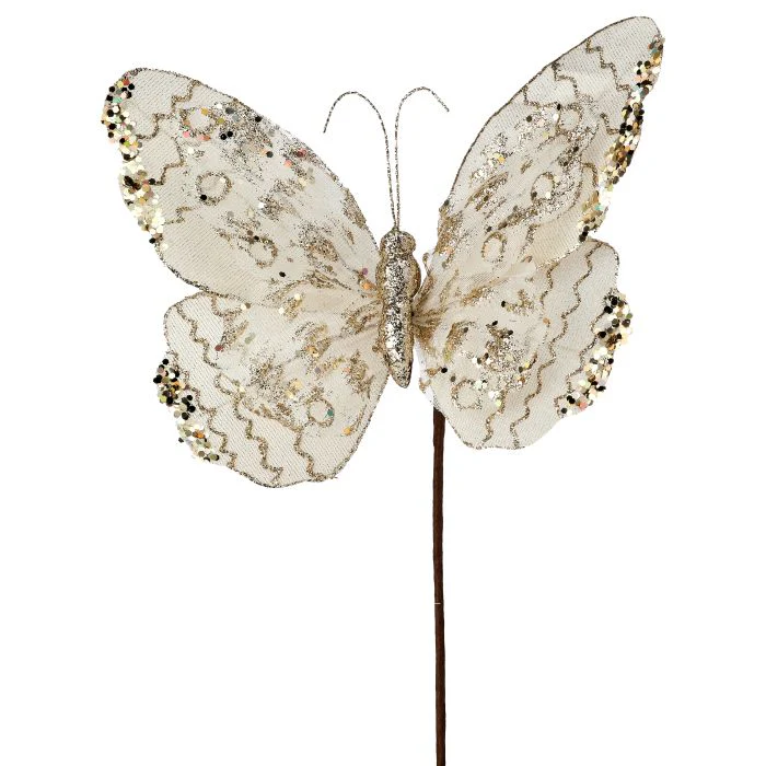 Sheer Organza/Sequin Butterfly Stem, 17" (Ivory)