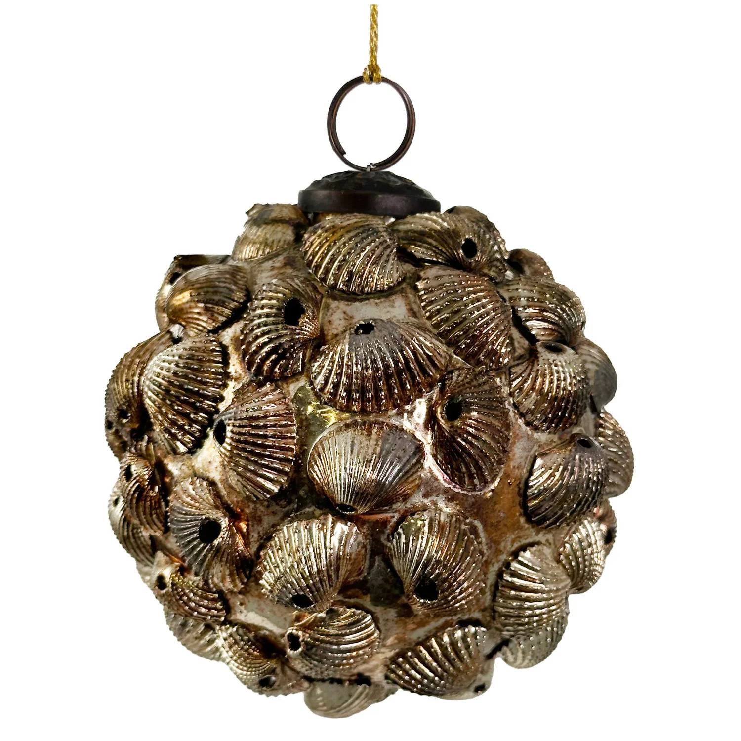 Shell Ball Ornament, 4" (Aged Gold)
