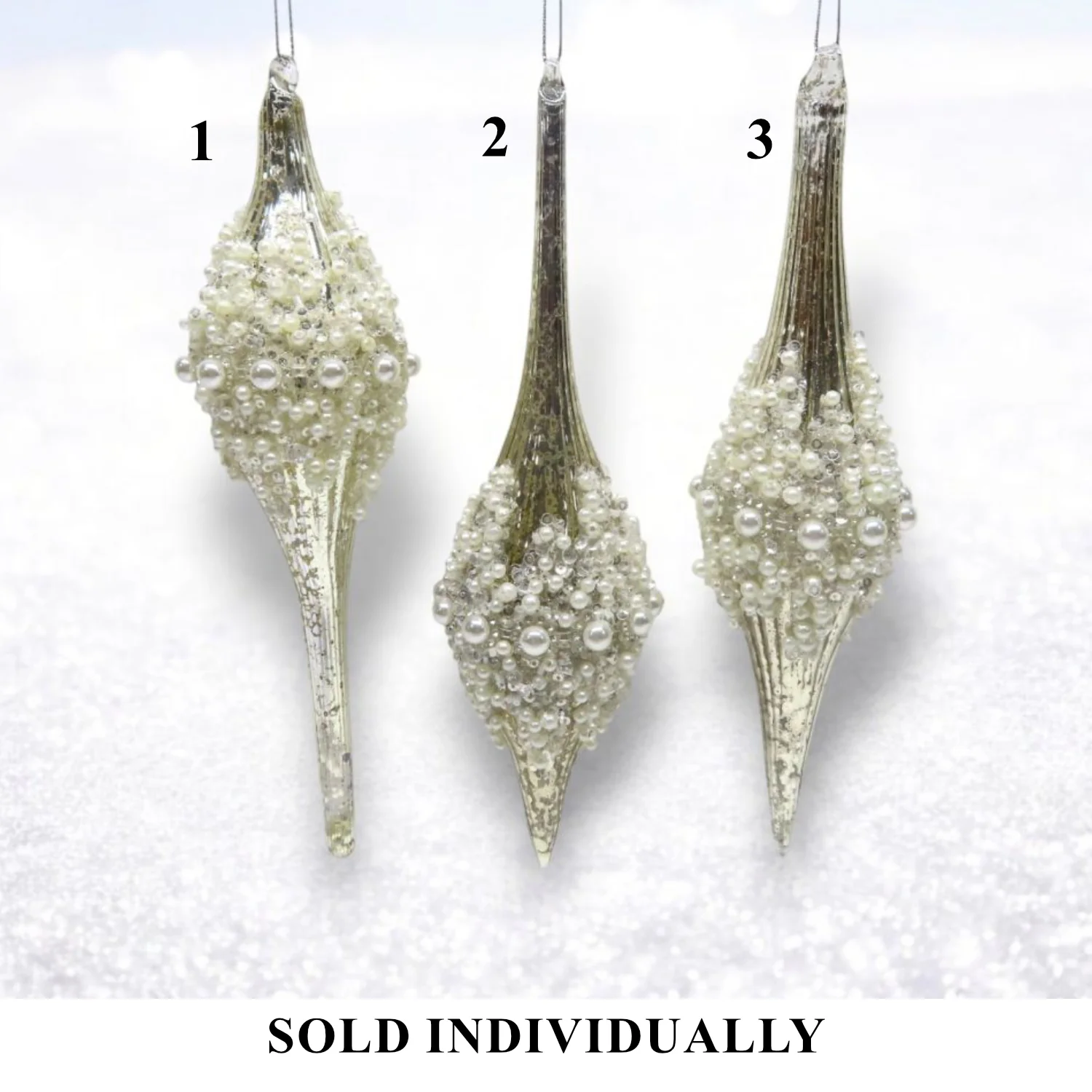 Silver Finial W/ Pearls Ornament (3 styles - sold individually)