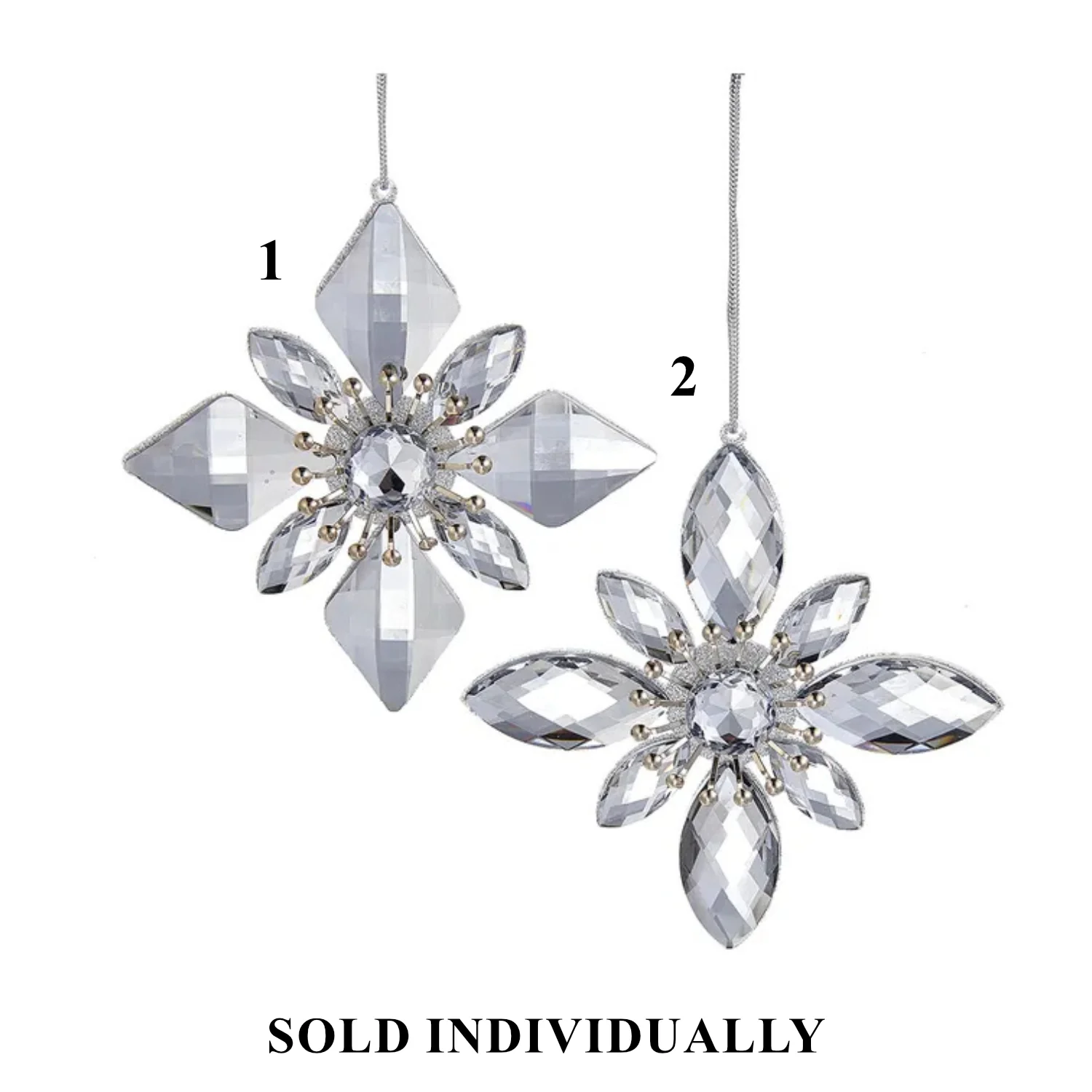 Silver Jewel Snowflake Ornaments (2 styles - sold individually)