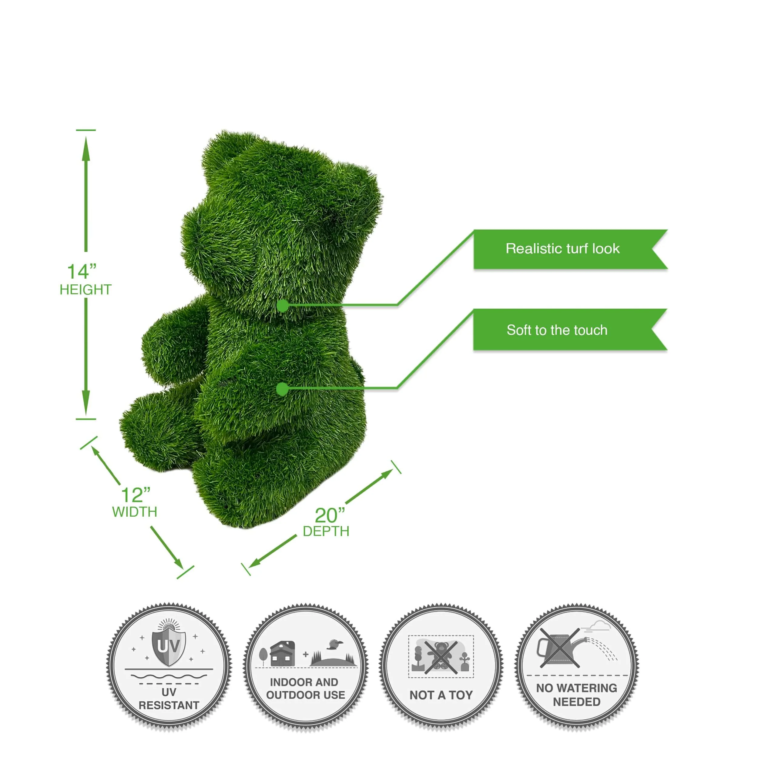Sitting Bear Artificial Outdoor Patio Garden Turf Topiary, 14" to 39" - Image 4